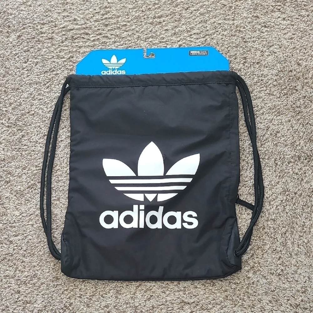 Adidas Black and White Drawstring Backpack